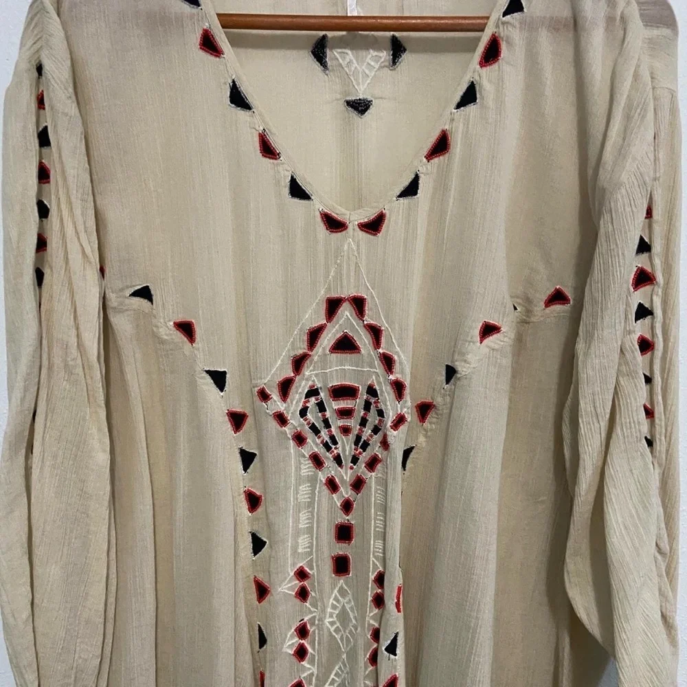 Free People Bohemian Bead Embroidered Cream Tunic Top - Picture 6 of 9